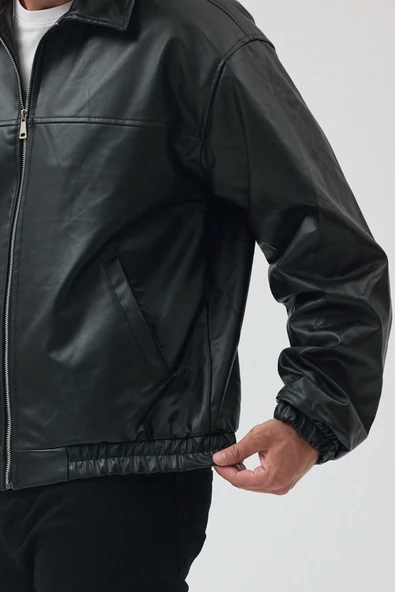 Unisex Vinatge Oversize Deri Ceket - Resim 2