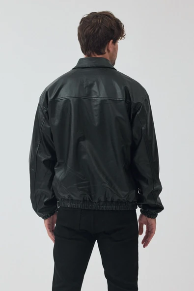 Unisex Oversize Basic Deri Ceket - Resim 4