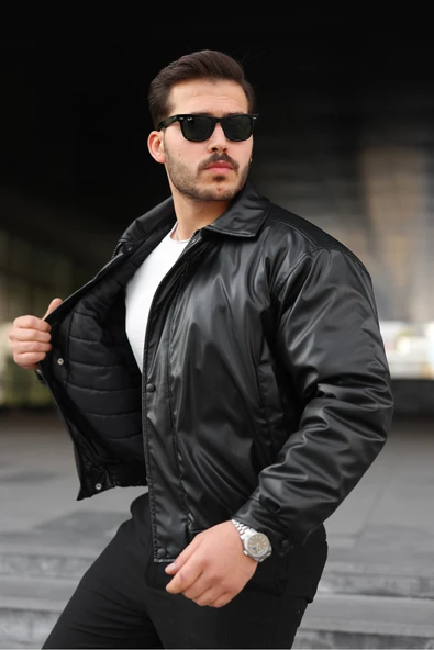 Unisex Oversize Deri Dolgulu Ceket/Mont ürün görseli 1
