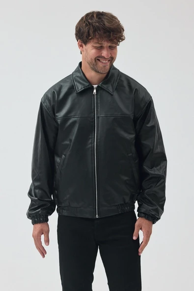 Unisex Vinatge Oversize Deri Ceket - Resim 3