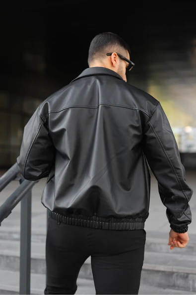 Oversize Erkek Deri Ceket - Resim 3