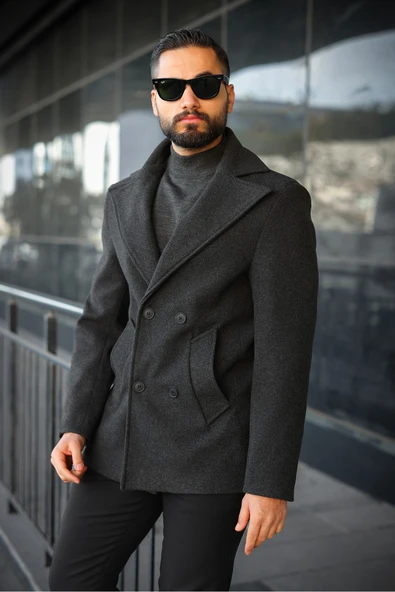 Premium Kruvaze Orta Boy Kaşe Kaban - Resim 8