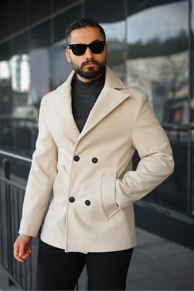 Premium Kruvaze Orta Boy Kaşe Kaban - Resim 11