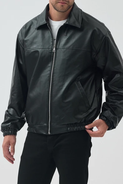 Unisex Vinatge Oversize Deri Ceket - Resim 6