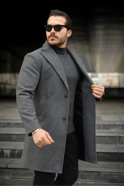 Slim Fit Astarlı Uzun Kaşe Kaban ürün görseli 1