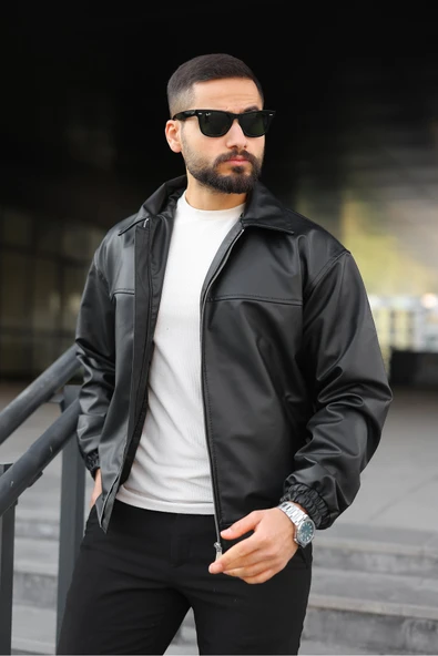 Oversize Erkek Deri Ceket - Resim 2