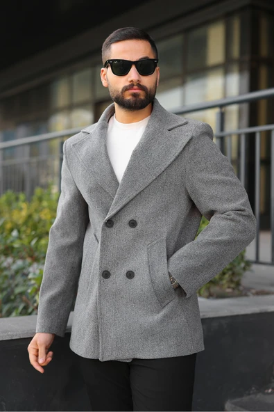 Premium Kruvaze Orta Boy Kaşe Kaban ürün görseli 1