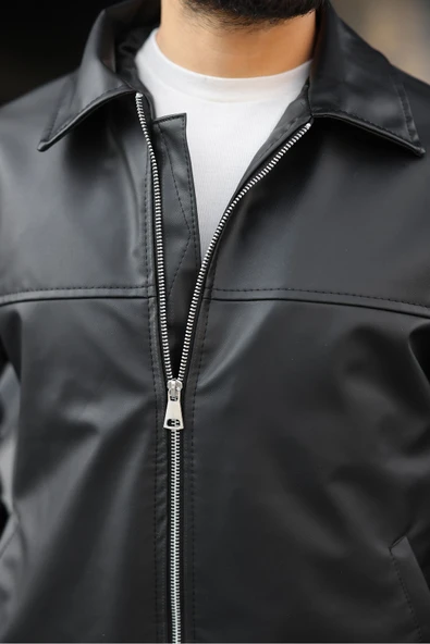 Oversize Erkek Deri Ceket - Resim 5