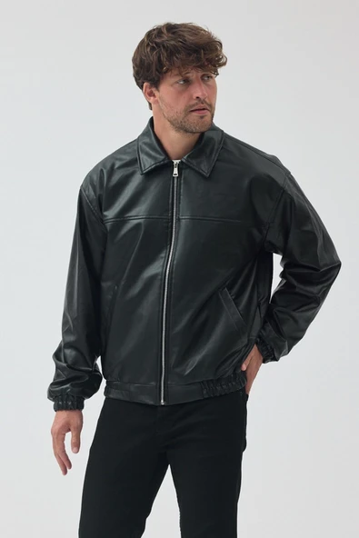 Unisex Vinatge Oversize Deri Ceket - Resim 5