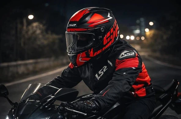 LS2 RAPID 2 CROMO MAT SİYAH-KIRMIZI FULLFACE KASK+LS2 ZOOM MONT KIRMIZI-SİYAH ürün görseli 1