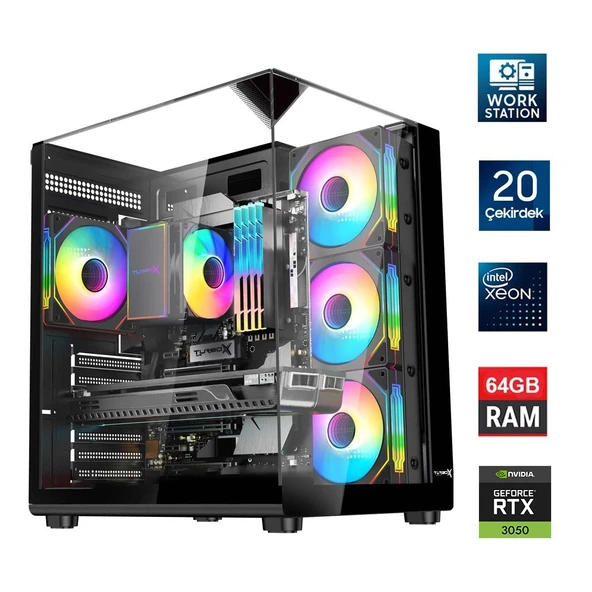Turbox Xeon E5 2650 v3 Server İşlemcili 20 Çekirdek 64GB DDR4 1TB NVMe RTX3050 Workstation Oem Paket ürün görseli 1