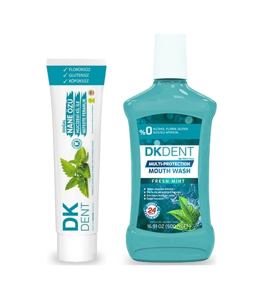 DKDENT Nane Özlü Ağız Bakım Suyu 500 ML + Nane Özlü Diş Macunu 75 ML ürün görseli 1