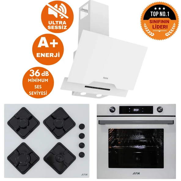 Ferre ve AFM Tech MARKALI ART Sessiz Turbo Dijital Beyaz  Ankastre Set (D064-SA +FM7701 +FM-BD2201) ürün görseli 1