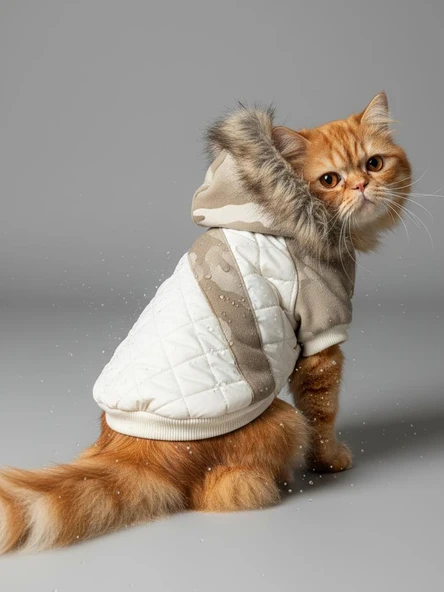 Kamuflaj Desenli Creamy Camo Kedi Montu Kışlık Ceket ürün görseli 1