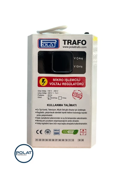 Polat Trafo 0.6 kVA (600VA) Mikro İşlemcili Kombi ve TV Voltaj Regülatörü (Dijital Ekranlı) ürün görseli 1