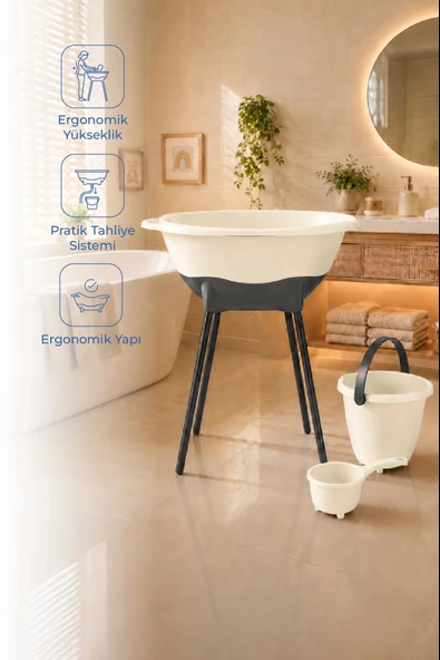 Babyjem Elegant Yenidoğan Ayaklı Bebek Banyo Küvet Seti Kum Beji ürün görseli 1