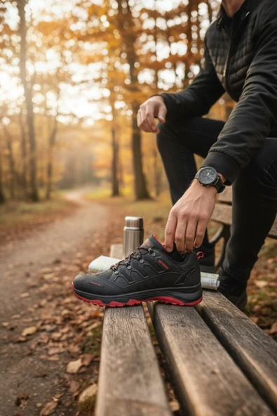 Enoch Erkek Siyah Kırmızı Waterproof Outdoor Trekking ve Dağ Yürüyüş Ayakkabısı ürün görseli 1