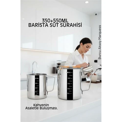 İnox 350ml-550ml Barista Süt Sürahisi Seti - Süt Köpürtme Potu -  Paslanmaz Çelik ürün görseli 1