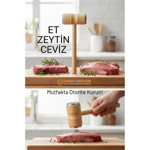 Ahşap Saplı Profesyonel Et Dövücü, Zeytin ve Ceviz Kırıcı Çekiç ürün görseli 1