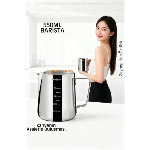 İnox 550ml Barista Süt Sürahisi - Süt Köpürtme Potu -  Paslanmaz Çelik ürün görseli 1