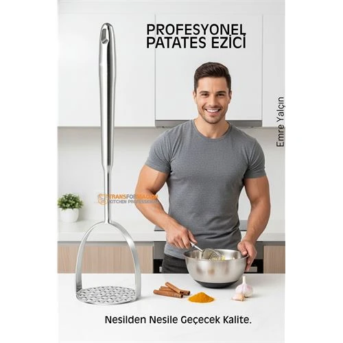 304 Paslanmaz Çelik Lüks Patates Ezici - 34 cm Profesyonel Püre Yapıcı & Mutfak Gereci ürün görseli 1