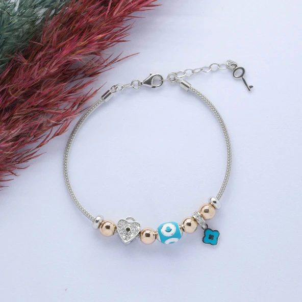 Yonca-Kalp (Clever-Heart) Figürlü 925 Ayar Gümüş Charm Bileklik ürün görseli 1