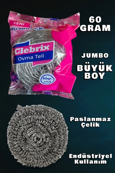 Technow Paslanmaz Çelik Büyük Endüstriyel Boy Bulaşık Ovma Teli Jumbo Boy 60 gr ürün görseli 1