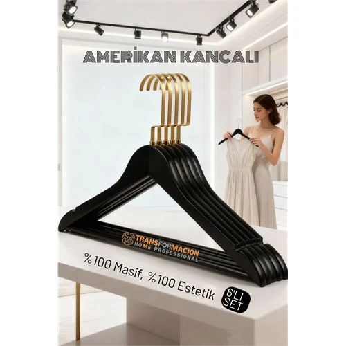 LasVegas Ahşap Elbise Askısı - 6'lı Set, Lüks Amerikan Kancalı Gardırop Düzenleyici ürün görseli 1