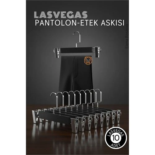 LasVegas  Siyah Ahşap Pantolon ve Etek Askı Seti 10'lu Set, Lüks Amerikan Kancalı ürün görseli 1