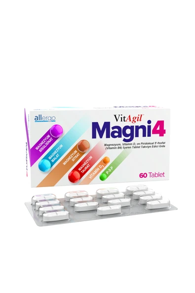Vitagil Magni4 Magnezyum Vitamin D3 P5P 60 Tablet ürün görseli 1