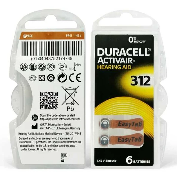 Duracell Activair 312 Kulaklık Pili 6'lı ürün görseli 1