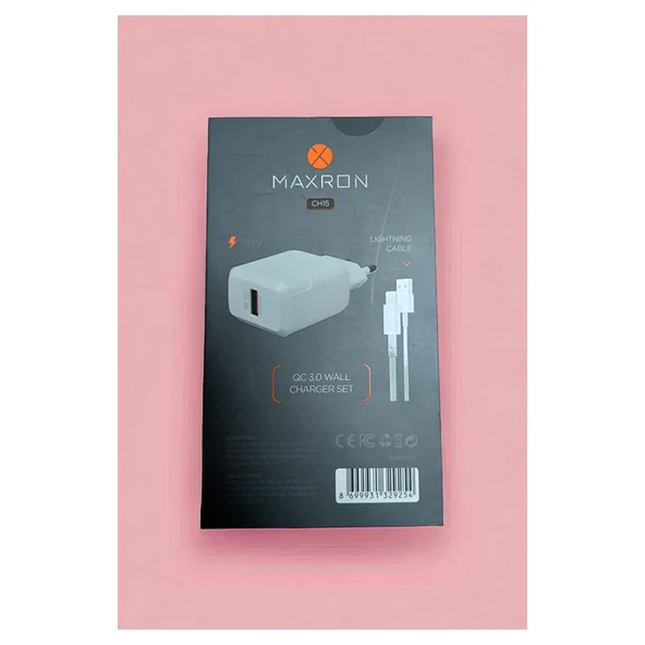 Maxron Ch15 Q.C 18w Lightning Şarj Aleti -Lightning Kablo ürün görseli 1