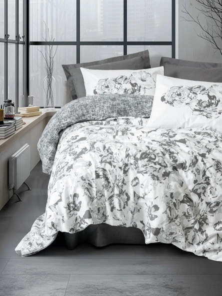 Cotton Box Dual Çift Kişilik Nevresim Takımı Florva Antrasit ürün görseli 1