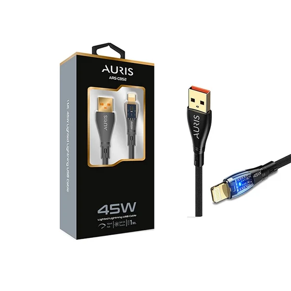 Auris CB52 45W Lightning Cable Transparent With Light ürün görseli 1