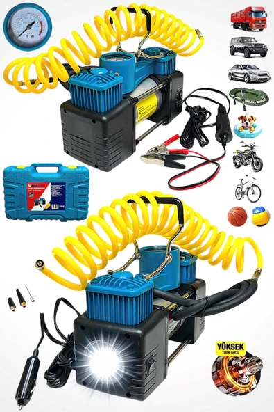 2 PİSTONLU HAVA KOMPRESÖRÜ ÇAKMAKLIK GİRİŞLİ LASTİK ŞİŞİRME 12V 150 PSI ürün görseli 1