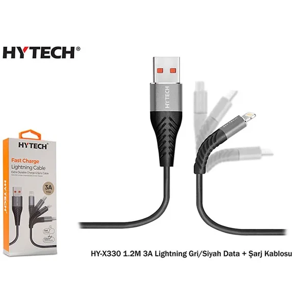 Hytech Hyx330 1.2M 3A Lightning Grisiyah Data + ürün görseli 1