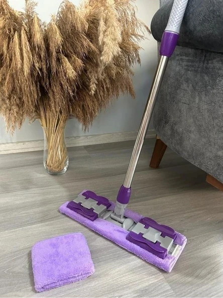 Metanova Mor Mandallı / Kıskaçlı Istediğin Bezi Tak Yer Duvar Cam Silme Mopu (Mikrofiber Yedek Bezli) ürün görseli 1
