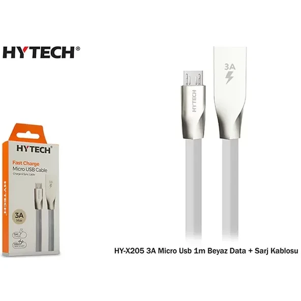 Hytech Hyx205 3A Micro Usb 1M Data + Sarj Kablosu,Beyaz ürün görseli 1