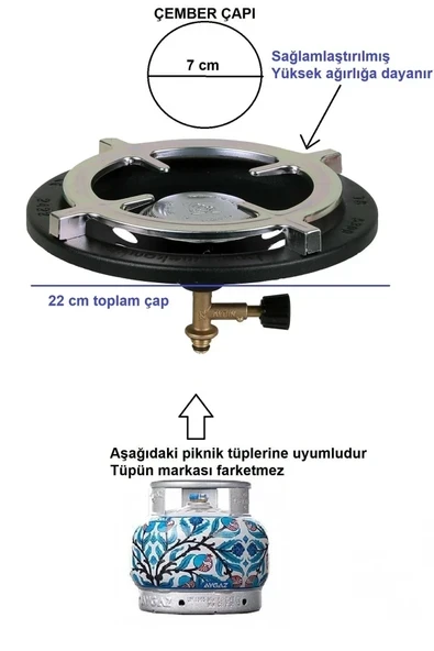 Siyah Beyaz Kamp Ocağı Güçlendirilmiş Tava Koyma Balık Piknik Tüpü Kamp Başlık Renk 7Cm ürün görseli 1