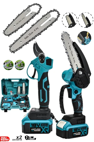 Çift Akülü Çelik Şanzıman Dal Budama Makası & Testeresi 2 Li Set 18V ürün görseli 1