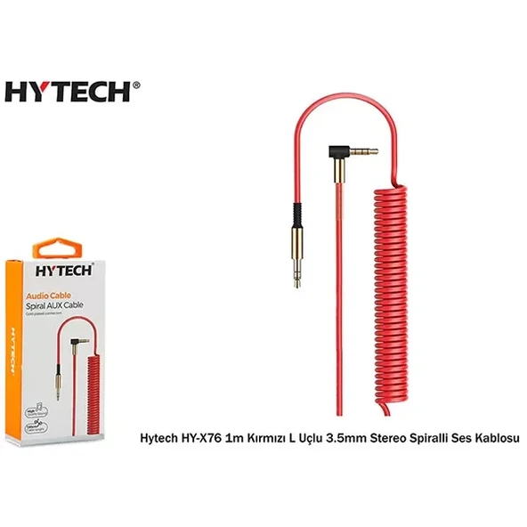 Hytech Hyx76 1M L Uçlu 3.5Mm Stereo Spiralli Ses Kablosu,Kırmızı ürün görseli 1