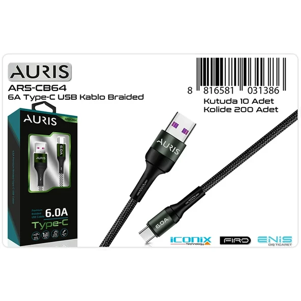 Auris CB64 Type-C 6 Amper Örgülü Kablo - Resim 2