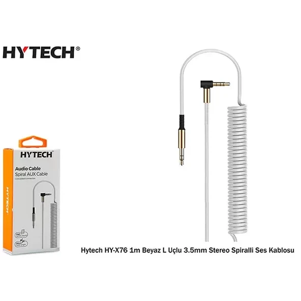 Hytech Hyx76 1M L Uçlu 3.5Mm Stereo Spiralli Ses Kablosu,Beyaz ürün görseli 1