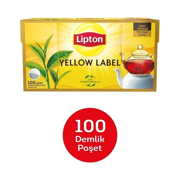 Lipton Yellow Label Demlik Poşet Siyah Çay – Doğu Karadeniz, Kenya, Seylan Harmanı, Yumuşak İçim, 100 Adet ürün görseli 1