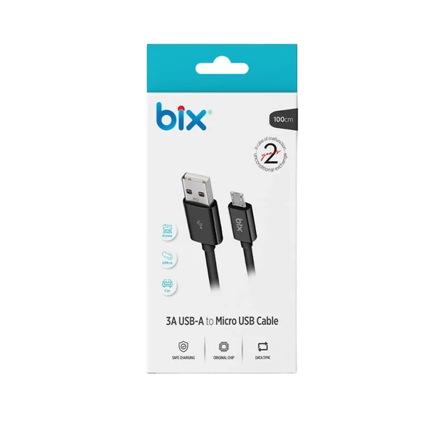 Bix Bx100mb 3a Usb-A To Mıcro Usb Chargıng Cable,Siyah - Resim 4