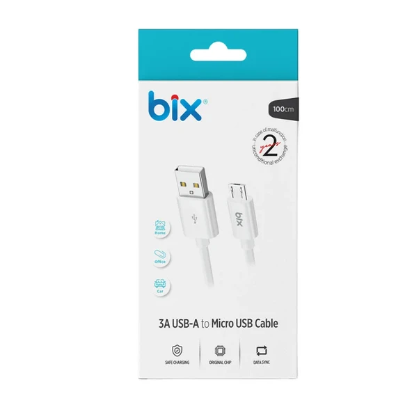 Bix bx100mw 3a usb-a to mıcro usb Chargıng cable,Beyaz - Resim 4