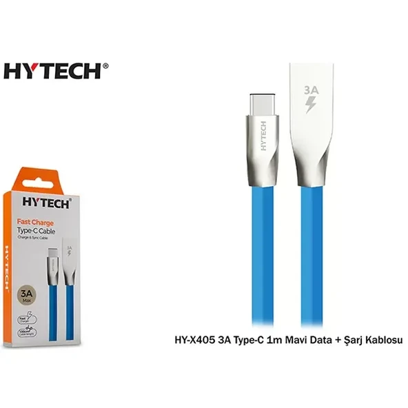 Hytech Hyx405 3A Typec 1M Data + Şarj Kablosu,Mavi ürün görseli 1