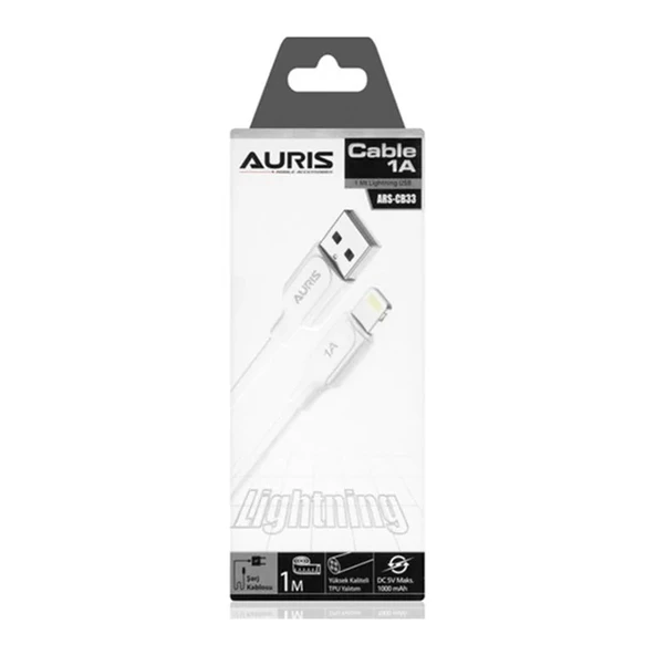 Auris ARS-CB33 2.1A iPhone Uyumlu Lightning 1 Metre USB Şarj Kablosu ürün görseli 1