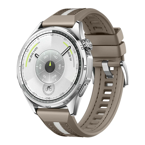 Huawei Watch GT6 46mm İle Uyumlu SportStripe Örgü Desen Metal Tokalı Silikon Akıllı Saat Kordonu  Kahverengi ürün görseli 1