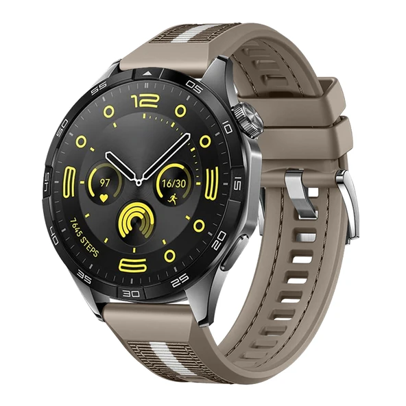 Huawei Watch GT4 46mm İle Uyumlu SportStripe Örgü Desen Metal Tokalı Silikon Akıllı Saat Kordonu  Kahverengi ürün görseli 1